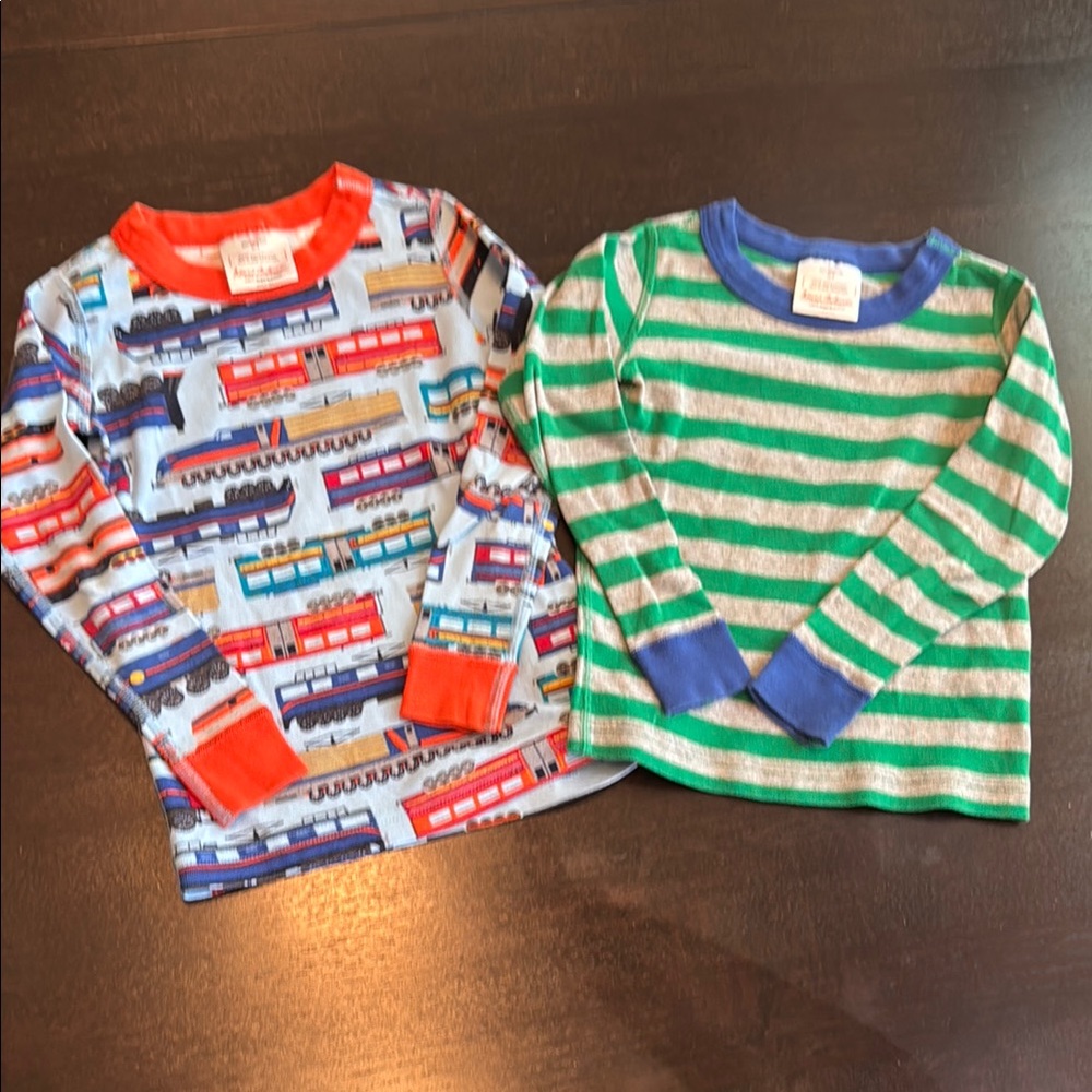 Hanna Andersson Red Train and Green Striped Pajama Tops